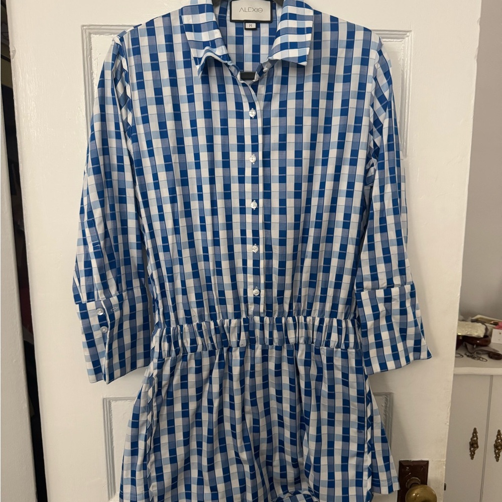 Alexis blue checkered mini dress/romper size M